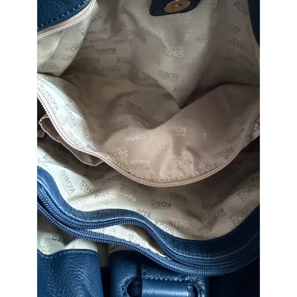 Michael Kors Leather Ludlow Drawstring Hobo Shoulder Bag Blue - Picture 10 of 13